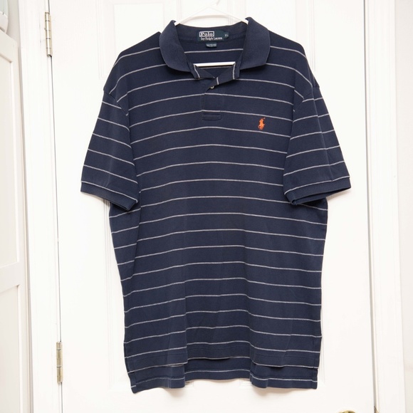 Ralph Lauren short sleeve navy blue polo with white stripes men's size XL - Picture 2 of 3
